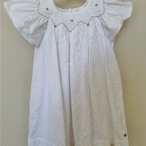Tartine et Chocolat White Dress with Smocked Collar